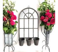 78Cm Rusty Wall Mirror With Triple Planter