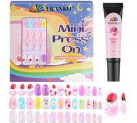 78PCS Kid Press on Nails, EBANKU 3 Pack Children Fake Nail Kit Full Cover Short False Fingernails with Nail Glue for Girl Nail Decoration (Bow Tie Strawberries)