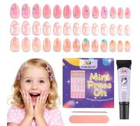 78PCS Press on Nails for Kids, TOROKOM Cute Kids Fake Nails Kid Glue on Nail Short Almond False Nail Art Gift for Girls 8-12 Age with Nail Adhesive Tab & Quick-dry Nail Glue (3 Pack, Strawberry Bow)
