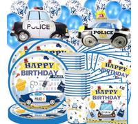 78Stk Police Party Tableware Set, Police Birthday Party Decorations Supplies, Police Cars, Kids Party Decorations Tableware Includes Plates Cups Napkins Balloons (20 Guests)