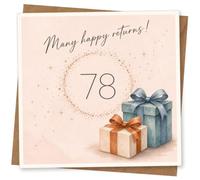 78th Birthday Card, 78th Birthday Card for Her or Him, Many Happy Returns Greeting with Elegant Gift Box Design, Happy