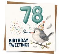 78th Birthday Card for Her, Birthday Tweetings Bird | Her 78th gets a smile with balloon-style numbers, scattered confetti and a chirpy bird in a triangle-print party hat.