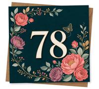 78th Birthday Card for Her, Floral 78 with Gold-Style Detail | Large 78 framed by pink and purple blooms, finished with gold-style botanical detailing for her 78th birthday.
