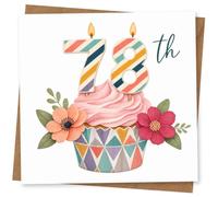 78th Birthday Card for Her, Striped Candle Numbers Cupcake | Fabulous 78th card with striped candle numerals on a colourful cupcake, framed by pretty flowers for a lively look.