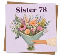 78th Birthday Card for Sister, Lilac Bouquet ' 78' | Pastel lilac background with elegant blooms and bold “Sister 78” wording, centred on a hand-held bouquet for her 78th.