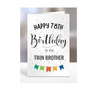 78th birthday card for twin brother, gifts for boy, boys, him, male, adult, presents for men, from mum, dad, mummy, daddy, step, bonus, Happy to you, 78 years old, A5-163m_78