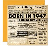 78th Birthday Cards for Men Women - Born In 1947 Newspaper - Happy 78 Birthday Card for Grandad Grandma Nan Vintage Retro Back In 1947, 145mm Bday Greeting Cards