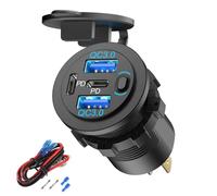 78W 12V USB Socket Car Charger, Super Fast Dual PD3.0 & QC3.0 Multiple USB Ports for Car, USB C Cigarette Lighter Replacement 12 Volt Socket Waterproof for Marine Boat Motorcycle