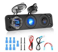 78W 4 Port USB C Charging Socket, Cigarette Lighter Adapter with Voltmeter ON/Off Button,Dual 18W QC3.0 & Dual 30W PD Type C Quick Charge Socket Outlet for 12V/24V Motorcycles,Boats,Marine,RVs,Trucks