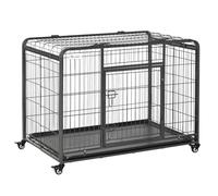 78x109cm Metal Dog Cage Kennel w/ Locking Door & Wheels Large Pets Pawhut