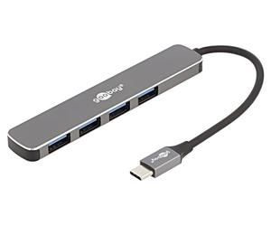 79157 Hub USB A Female x4, USB C Male USB 3.2 PnP, Flat Grey GOOBAY