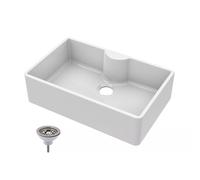 795mm - 1 Bowl Fireclay Butler Kitchen Sink - Tap Ledge & Strainer Waste