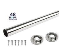 (795mm Rail + Brackets) Wardrobe Rail Round Hanging Chrome Tube 25mm + End Supports + Screws 3 Lengths