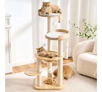 797Audio Modern Solid Wood Cat Tree Tower, 49" Tall Cat Tree with Sisal Scratching Posts and Capsule for Large Cats, Natural Oak Wooden Cat Tower,Aesthetic Multi-Level Cat Climbing Tree for Indoor Cat
