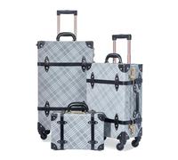 7998 Vintage Suitcase Set for Men and Women, PU Leather Retro Luggage with Cosmetic Train Bag for Weekend Trips Getaways, Grey Plaid, 26"+20"+12"