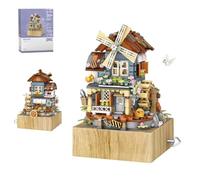 799pcs Street View Windmill Music Box Bricks Model Building Set, Street View Modular Building Kits, DIY Architecture Construction Toy, Building Blocks for Teens and Adults