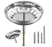 79mm Stainless Steel Sink Strainer, Rustproof Basket Drain Stopper for Kitchen Sink, with 2 Adjustable Eccentric Pins and 1 Stainless Steel Pin