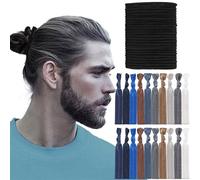 79style Mens No Damage Knotted Elastic Fabric Hair Ties - Flat Ribbon Ponytail Holders for Men's Long Hair (10 Colors)