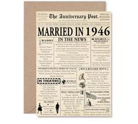 79th Anniversary Card for Men Women - Newspaper Married in 1946 - Happy 79 Year Wedding Anniversary Card for Wife Companion Partner Husband, A5 Anniversaries Greeting Cards