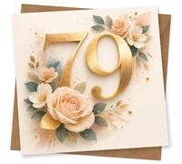 79th Birthday Card for Her, Elegant Floral Gold Number Design, Special Age Birthday Greeting Card