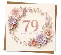 79th Birthday Card for Her, Elegant Floral Happy Birthday Greeting Card with Pastel Flower Wreath Design