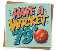 79th Birthday Card for Her, Have a Wicket, Cricket Ball | Make her 79th a winner with “Have A Wicket 79th” in bold retro type and a striking red cricket ball on the front.