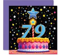 79th Birthday Cards for Women Men - Pink Cake & Stars - Happy Birthday Card for 79 Year Old Woman Man Auntie Dad Husband Nanny, 145mm Bday Greeting Cards