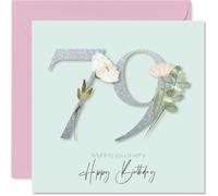 79th Birthday Cards for Women - Fancy Floral Flowers - Happy Birthday Card for 79 Year Old Woman Nan Cousin Grandma Wife, 145mm Bday Greeting Cards