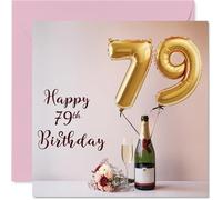 79th Birthday Cards for Women Men - Balloons & A Bottle of Bubbly - Happy Birthday Card for 79 Year Old Woman Man Auntie Husband Brother Uncle, 145mm Bday Greeting Cards