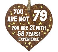 79th Birthday Gift For Women Men Wooden Heart Plaque, Dark Wood Sign Keepsake, Happy Birthday Mum, Grandma, Dad, Husband, Wife, Uncle, Mum Gifts From Son, Nan, Grandad Birthday Present