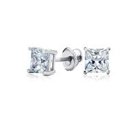 .7AAA Cubic Zirconia Square Brilliant Cut Princess CZ Solitaire Stud Earrings For Women Men Security Screw Back .925 Sterling Silver 6MM