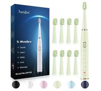 7am2m Sonic Electric Toothbrush for Adults and Kids- High Power Rechargeable Toothbrushes with 8 Brush Heads,5 Adjustable Modes, Built-in 2-Minute Smart Timer,4 Hours Fast Charge for 75 Days Green