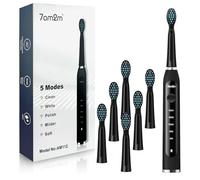 7AM2M Sonic Electric Toothbrush for Adults High Power Rechargeable Toothbrushes with 6 Brush Heads,5 Adjustable Modes, Built-in 2-Minute Smart Timer,3 Hours Fast Charge for 45Days (Black)