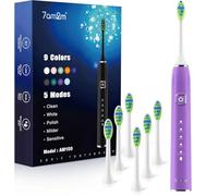 7AM2M Sonic Electric Toothbrush with 6 Brush Heads for Adults&Kids, Type C Rehargeable, One Charge for 120 Days, 5 Modes&40000VPM Powered Toothbrush, 2 Minutes Built in Smart Timer, Purple