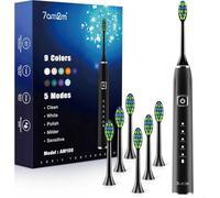 7AM2M Sonic Electric Toothbrush with 6 Brush Heads for Adults&Kids, Type C Rehargeable, One Charge for 120 Days, 5 Modes&40000VPM Powered Toothbrush, 2 Minutes Built in Smart Timer, Black