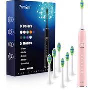 7AM2M Sonic Electric Toothbrush with 6 Brush Heads for Adults&Kids, Type C Rehargeable, One Charge for 120 Days, 5 Modes&40000VPM Powered Toothbrush, 2 Minutes Built in Smart Timer, Pink