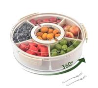 7BRO'S Rotating Snack Box Container with Lid for Kids, Veggie Tray with Lid for Fridge, Divided Serving Tray for Parties, Rotating Food Tray for Vegetables and Fruits (Small Snack box 10")