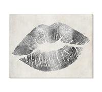 7CANVAS Silver Wall Decor Glam Lip Canvas Wall Art Gray and White Sexy Woman Lip Picture Painting Gallery Wrapped for Bedroom Makeup Room Decoration 16x12Inch