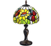 7CDXD Stained Glass Lamp, Small Vintage Table Lamp with Handcraft Stained Glass Lampshade and Metal Base for Decorate Bedroom Living Room Study Office Bar
