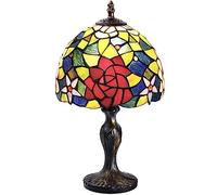 7CDXD Stained Glass Lamp, Small Vintage Table Lamp with Handcraft Stained Glass Lampshade and Metal Base for Decorate Bedroom Living Room Study Office Bar
