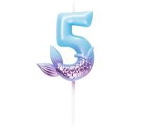 7cm Mermaid 5 Number Birthday Candle, Blue Purple Number Candle Cake Number Candles Sea Candles for Party Decoratoin
