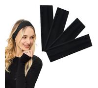 7cm Wide Black Headbands for Women Men, 4 Pcs Fashion Head Bands for Women's Hair, Soft Fabric Stretchy Hair Bands for Makeup, Yoga, Running to keep the hair neat,Soft(Black)