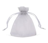 7cm x 9cm Organza Gift Bags - Tiny Organza Drawstring Pouches for Weddings, Birthdays, Anniversaries, and Festivals - Mini Favor Bags for Jewellery & Small Gifts - Silver - Pack of 25