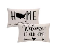 7COLORROOM 2Pack Farmhouse Decor Lumbar Pillow Covers Beige Family Saying Home Sweet Home Rectangular/Waist Cushion Cover Welcome to Our Home Housewarming Gifts Pillowcases 12”×20” (12”×20”, Beige)