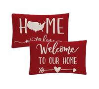 7COLORROOM 2Pack Farmhouse Decor Lumbar Pillow Covers Red Family Saying Home Sweet Home Rectangular/Waist Cushion Cover Welcome to Our Home Housewarming Gifts Pillowcases 12”×20”(12”×20”, Red)