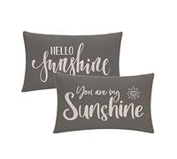 7COLORROOM 2Pack Farmhouse Decor Pillow Covers Hello Sunshine/You are My Sunshine Rectangular/Waist Cushion Covers Spring Summer Grey Home Decorations Lumber Pillowcases 12" X 20" (Grey)