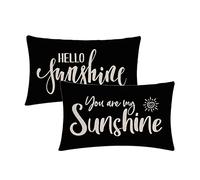 7COLORROOM 2Pack Farmhouse Decor Pillow Covers Hello Sunshine/You are My Sunshine Rectangular/Waist Cushion Covers Spring Summer Black Home Decorations Lumber Pillowcases 12" X 20" (Black)