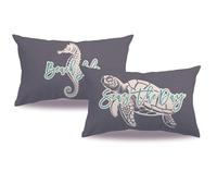 7COLORROOM 2Pack Ocean Theme Decor Throw Pillow Cover Grey Double-Sided Printed Sea Turtle Seahorse Rectangular/Waist Cushion Cover Summer Coastal Beach Home Decor Pillowcases 12”×20”(Grey)