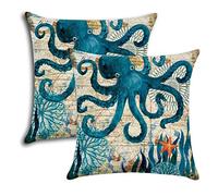 7COLORROOM 2pack Pillow Cases Octopus Decor Ocean Theme Home Decorative Throw Pillow Covers 18”×18” Cushion Covers for Patio Sofa Couch (Octopus)