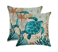 7COLORROOM 2pack Sea Turtle Pillow Cases Ocean Theme Home Decorative Throw Pillow Covers 18”×18”Cushion Covers for Patio Sofa Couch (Sea Turtle)